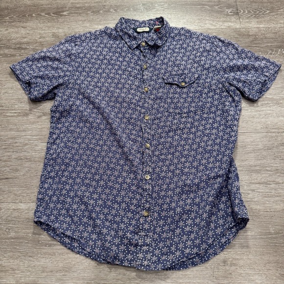 Salt Valley Shirt Mens‎ Large Blue Geometric Vintage Cotton Short Sleeve Button - Picture 6 of 11